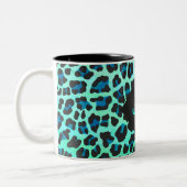 Leopard Black en Blauwgroen afdrukken Tweekleurige Koffiemok (Links)