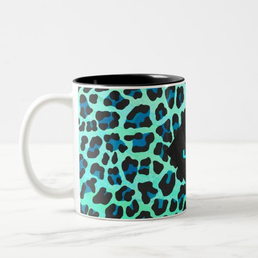 Leopard Black en Blauwgroen afdrukken Tweekleurige Koffiemok (Links)