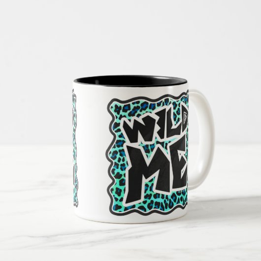 Leopard Black en Blauwgroen afdrukken Tweekleurige Koffiemok (Voorkant rechts)