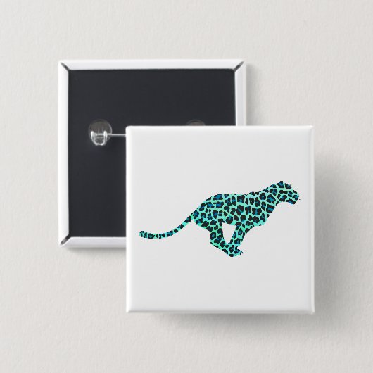 Leopard Black en Blauwgroen afdrukken Vierkante Button 5,1 Cm (Voorkant /achterkant)