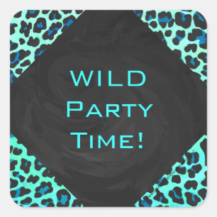 Leopard Black en Blauwgroen afdrukken Vierkante Sticker