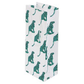 Leopard Black en Blauwgroen afdrukken Wijn Cadeautas (Voorkant Gekanteld)