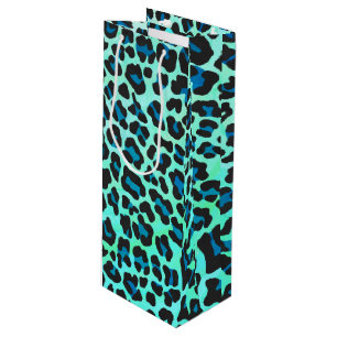 Leopard Black en Blauwgroen afdrukken Wijn Cadeautas