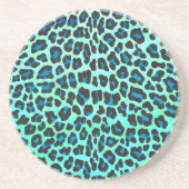 Leopard Black en Blauwgroen afdrukken Zandsteen Onderzetter (Voorkant)