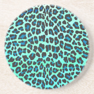 Leopard Black en Blauwgroen afdrukken Zandsteen Onderzetter