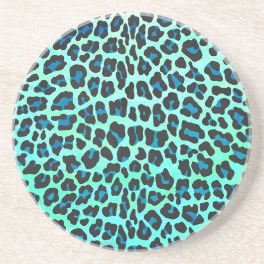 Leopard Black en Blauwgroen afdrukken Zandsteen Onderzetter (Voorkant)