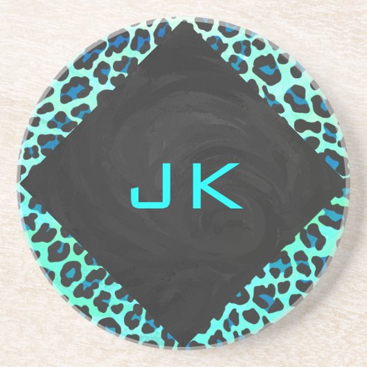 Leopard Black en Blauwgroen afdrukken Zandsteen Onderzetter (Voorkant)
