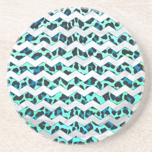 Leopard Black en Blauwgroen afdrukken Zandsteen Onderzetter (Voorkant)