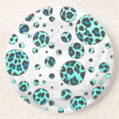 Leopard Black en Blauwgroen afdrukken Zandsteen Onderzetter (Voorkant)