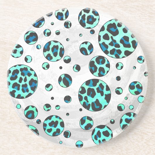 Leopard Black en Blauwgroen afdrukken Zandsteen Onderzetter (Voorkant)