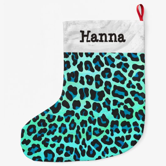 Leopard Black en Blauwgroen Grote Kerstsok (Achterkant)