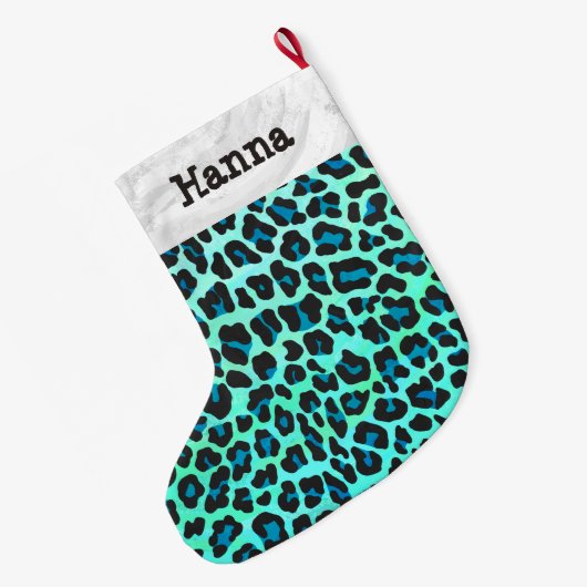 Leopard Black en Blauwgroen Grote Kerstsok (Achterkant (Hangend))