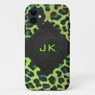 Leopard Black en Green met Monogram Case-Mate iPhone Case