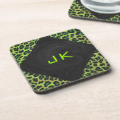 Leopard Black en Green met Monogram Drankjes Onderzetter (Linkerzijde)