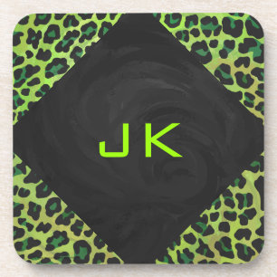 Leopard Black en Green met Monogram Drankjes Onderzetter