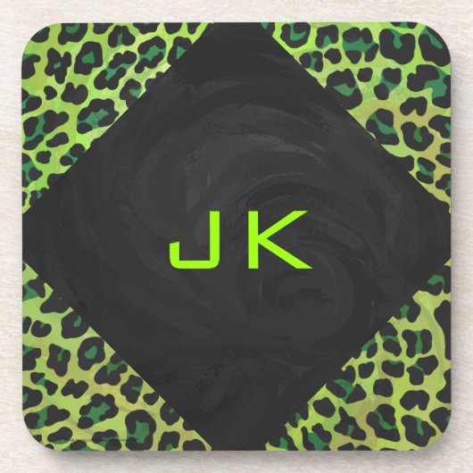 Leopard Black en Green met Monogram Drankjes Onderzetter (Voorkant)