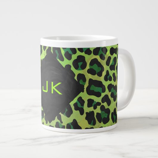 Leopard Black en Green met Monogram Grote Koffiekop (Voorkant rechts)
