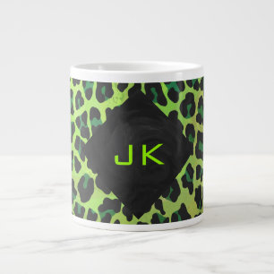 Leopard Black en Green met Monogram Grote Koffiekop