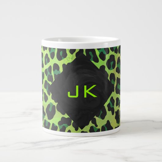 Leopard Black en Green met Monogram Grote Koffiekop (Voorkant)