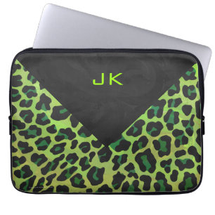 Leopard Black en Green met Monogram Laptop Sleeve