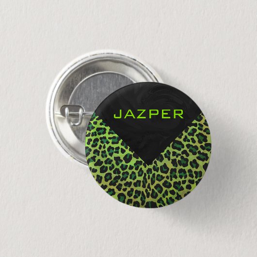 Leopard Black en Green met Monogram Ronde Button 3,2 Cm (Voorkant /achterkant)