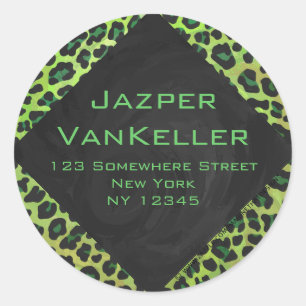 Leopard Black en Green met Monogram Ronde Sticker