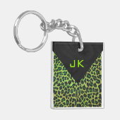 Leopard Black en Green met Monogram Sleutelhanger (Voorkant Links)