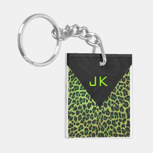 Leopard Black en Green met Monogram Sleutelhanger (Voorkant Links)