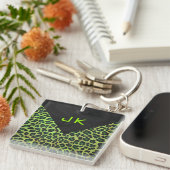 Leopard Black en Green met Monogram Sleutelhanger (Voorkant Rechts)