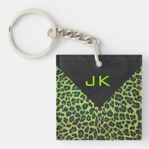 Leopard Black en Green met Monogram Sleutelhanger