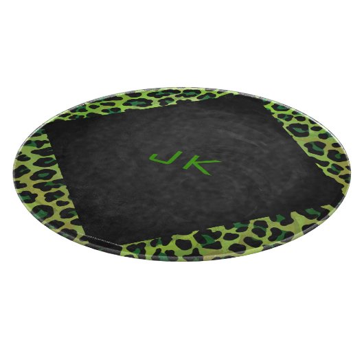 Leopard Black en Green met Monogram Snijplank (Hoek)