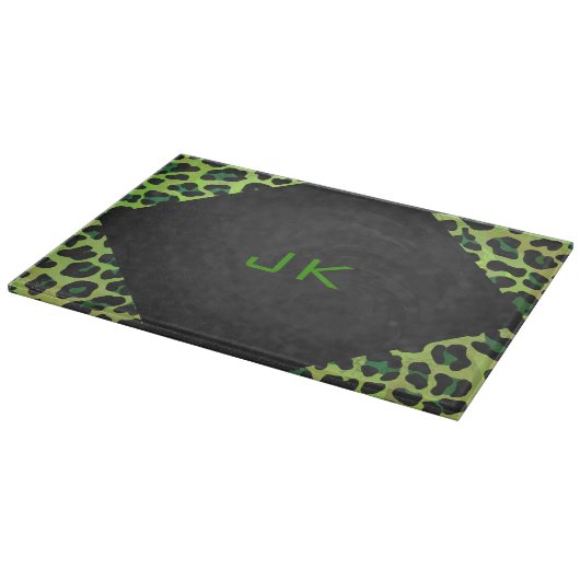 Leopard Black en Green met Monogram Snijplank (Hoek)