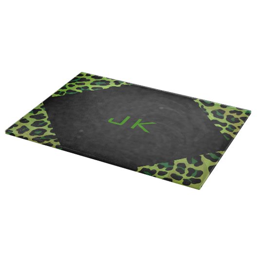 Leopard Black en Green met Monogram Snijplank (Hoek)