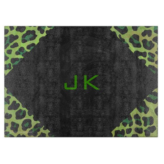 Leopard Black en Green met Monogram Snijplank (Voorkant)