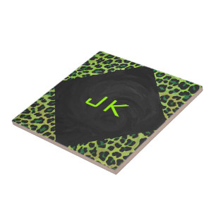 Leopard Black en Green met Monogram Tegeltje