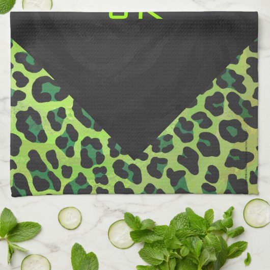 Leopard Black en Green met Monogram Theedoek (Gevouwen)