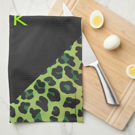 Leopard Black en Green met Monogram Theedoek (Quarter Fold)