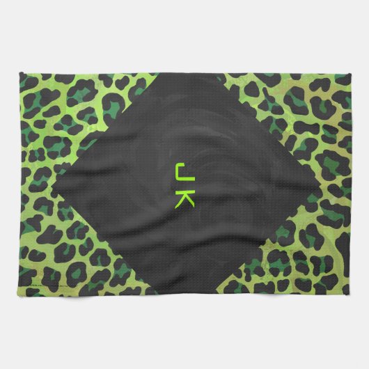 Leopard Black en Green met Monogram Theedoek (Horizontaal)