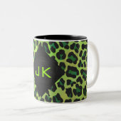 Leopard Black en Green met Monogram Tweekleurige Koffiemok (Voorkant rechts)