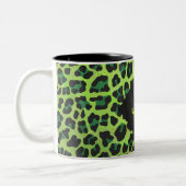 Leopard Black en Green met Monogram Tweekleurige Koffiemok (Links)