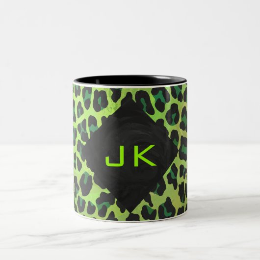 Leopard Black en Green met Monogram Tweekleurige Koffiemok (Center)
