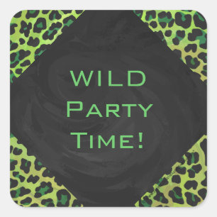 Leopard Black en Green met Monogram Vierkante Sticker