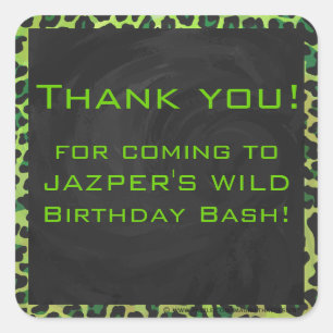 Leopard Black en Green met Monogram Vierkante Sticker