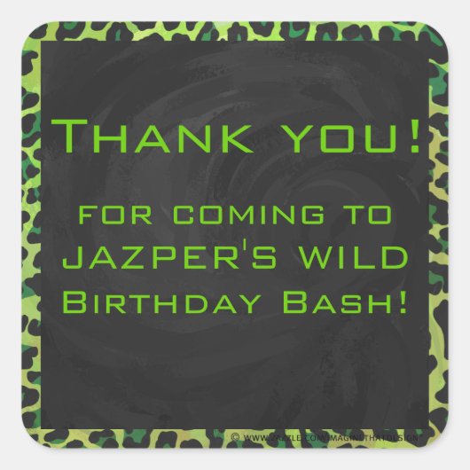 Leopard Black en Green met Monogram Vierkante Sticker (Voorkant)