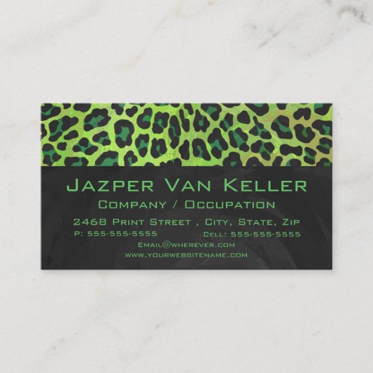 Leopard Black en Green met Monogram Visitekaartje (Voorkant)