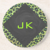 Leopard Black en Green met Monogram Zandsteen Onderzetter (Voorkant)