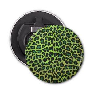 Leopard Black en Green Print Button Flesopener