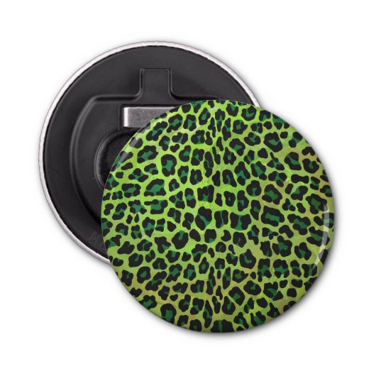 Leopard Black en Green Print Button Flesopener (Voorkant)