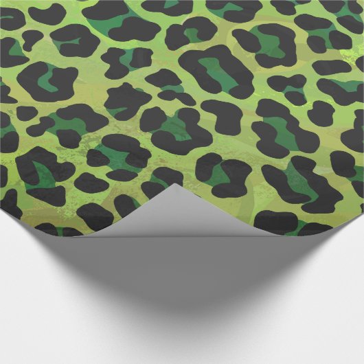 Leopard Black en Green Print Cadeaupapier (Hoek)