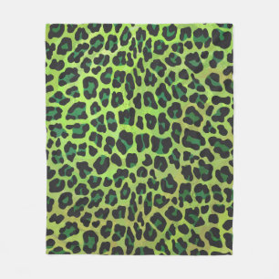 Leopard Black en Green Print Fleece Deken